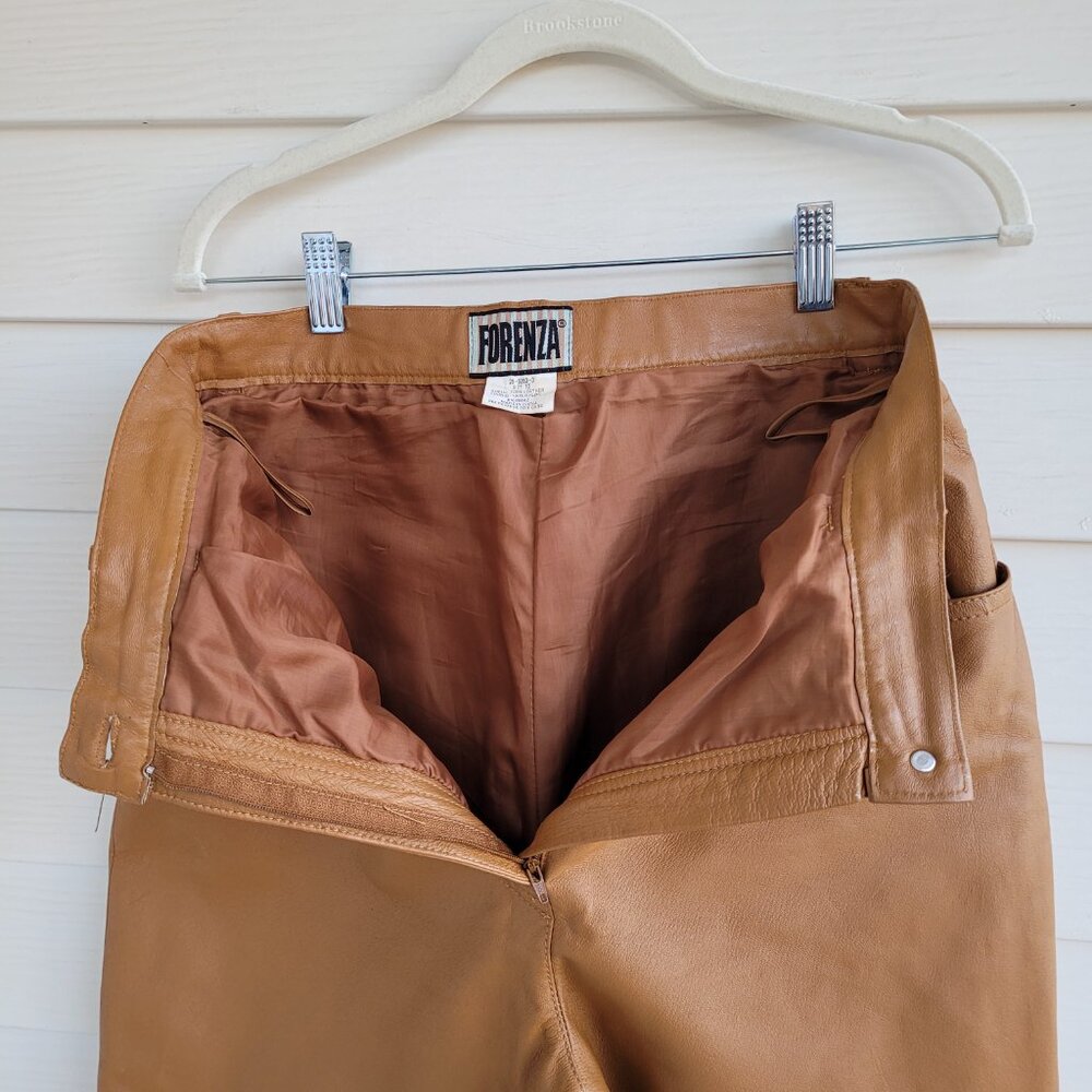 Vintage Forenza 100% brown leather mom style high waisted women's pants - Picture 5 of 15